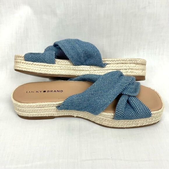 Lucky Brand Blue Slide Sandal Grenly Sz 8M Denim Espadrille Platform Slip On - Picture 9 of 9